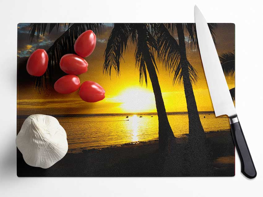 Watching the sunset in paradise Glass Chopping Board