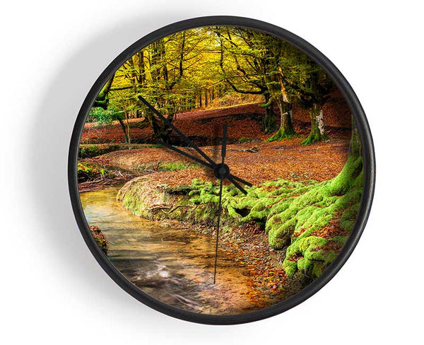Gentle shallow stream woodland Clock - Wallart-Direct UK