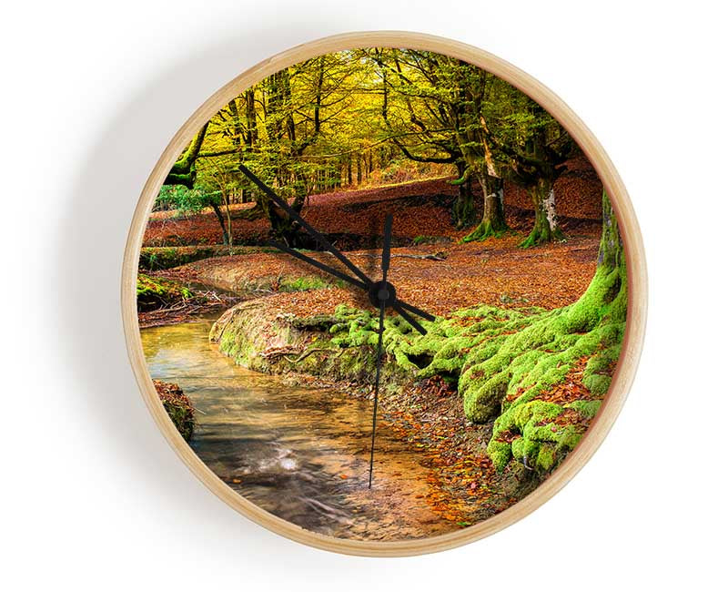 Gentle shallow stream woodland Clock - Wallart-Direct UK