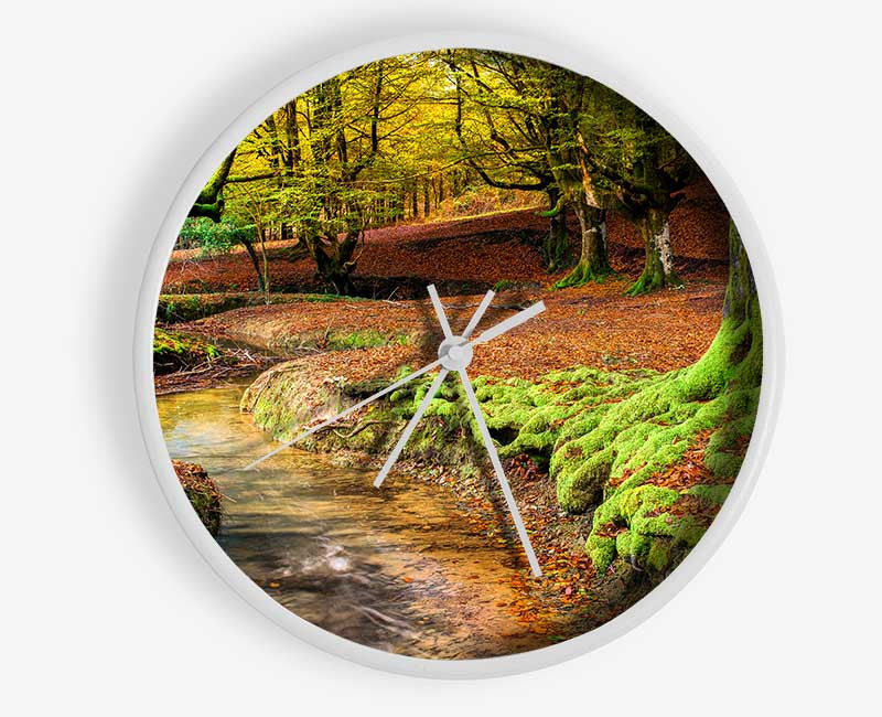 Gentle shallow stream woodland Clock - Wallart-Direct UK
