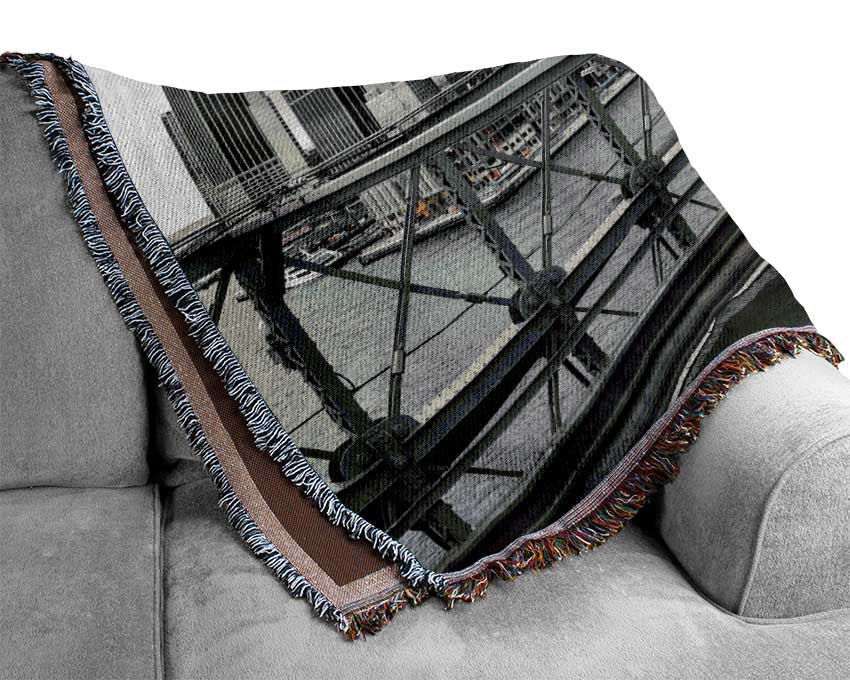 New York on the bridge yellow cab Woven Blanket