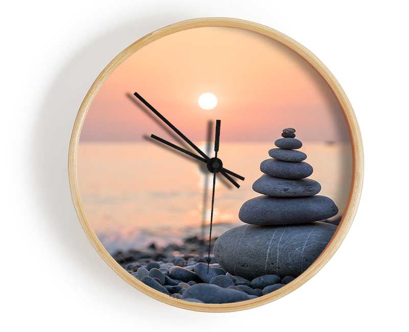 Zen Stones at sunset on the beach Clock - Wallart-Direct UK