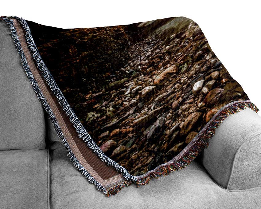 Handmade bridge in the woodlands Woven Blanket