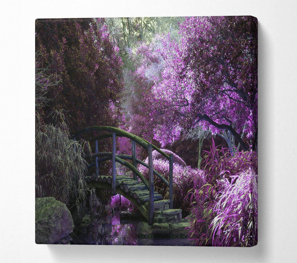 A Square Canvas Print Showing Little foot bridge in the lilac forest Square Wall Art