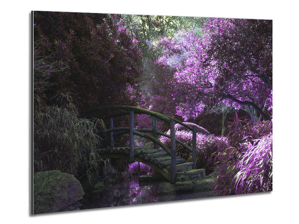 Little foot bridge in the lilac forest Metal Print