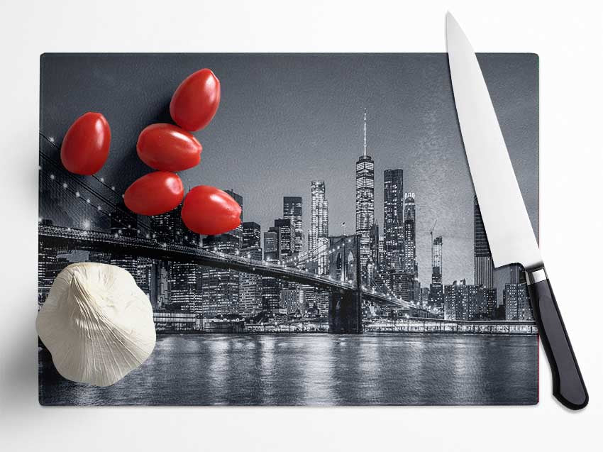 New york lights glowing Glass Chopping Board