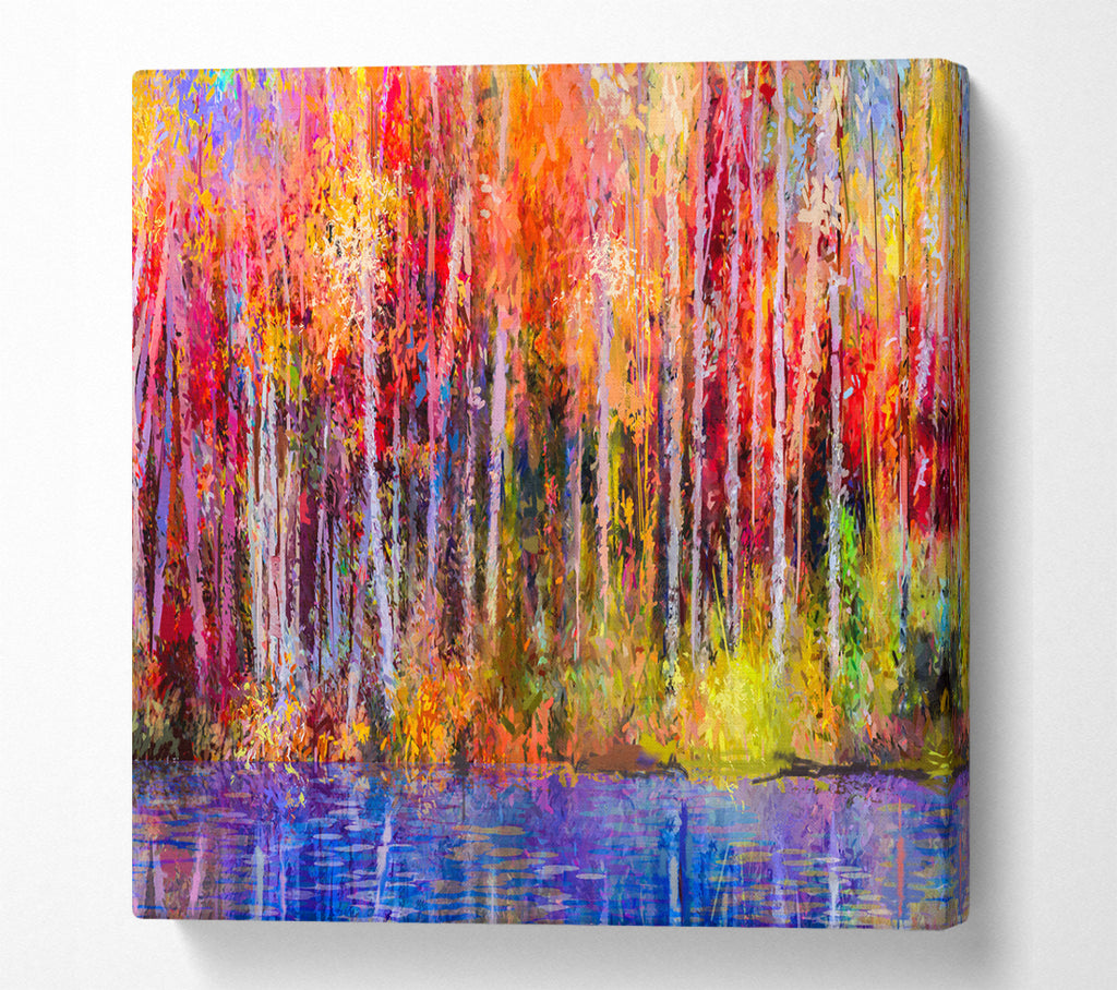 A Square Canvas Print Showing Abstract forest colour strokes Square Wall Art