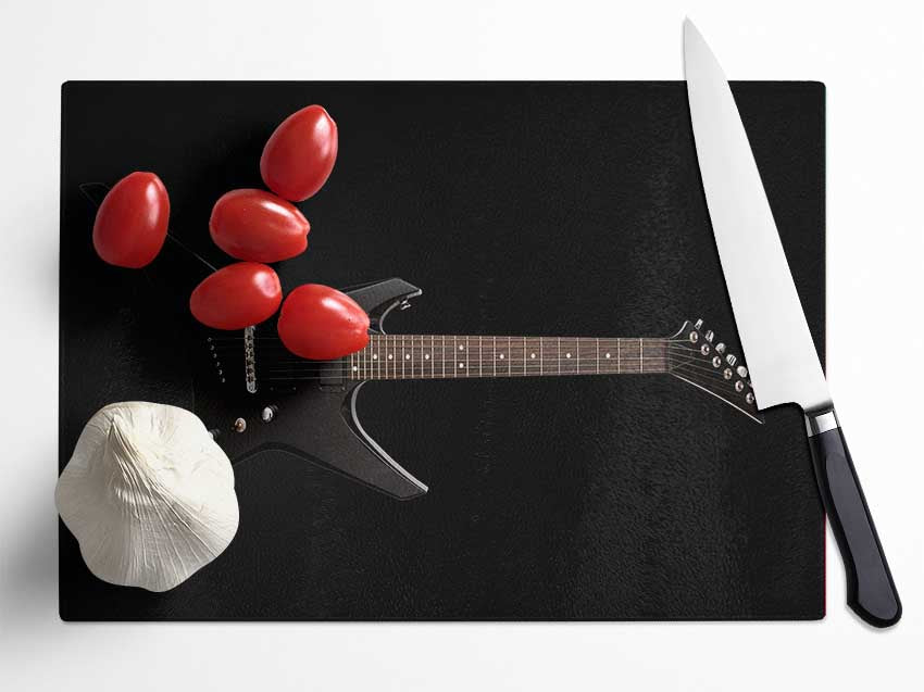 Rock and roll black guitar Glass Chopping Board