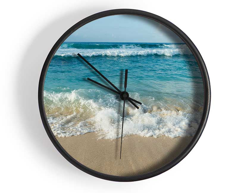 Crashing waves on the sandy beach Clock - Wallart-Direct UK