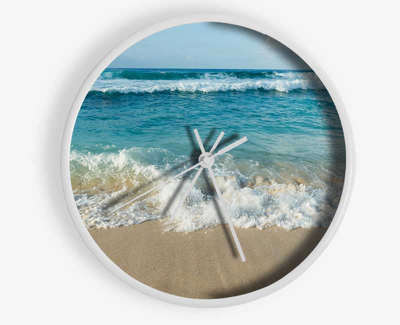 Crashing waves on the sandy beach Clock - Wallart-Direct UK