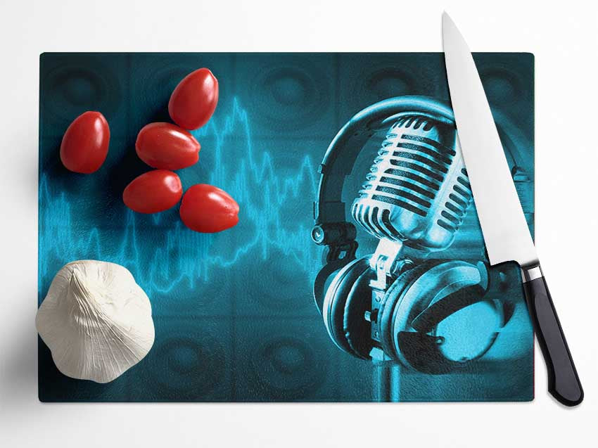Old Microphone soundwaves Glass Chopping Board