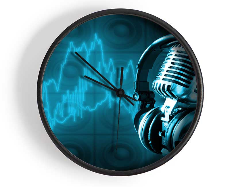 Old Microphone soundwaves Clock - Wallart-Direct UK