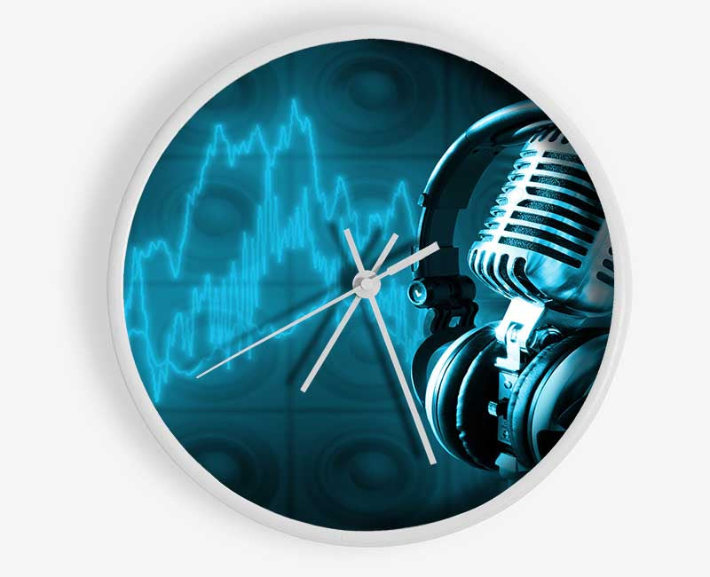 Old Microphone soundwaves Clock - Wallart-Direct UK