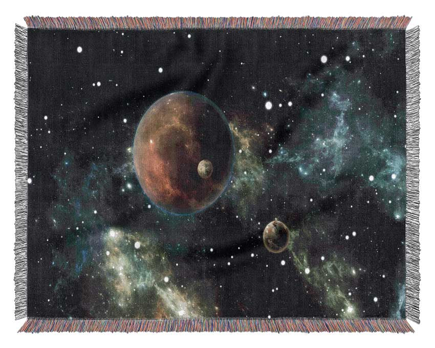Planets in the dark skies Woven Blanket