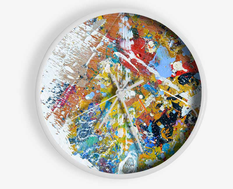 White wash of paint and colours Clock - Wallart-Direct UK