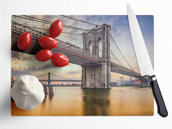 New york bridge orange river Glass Chopping Board