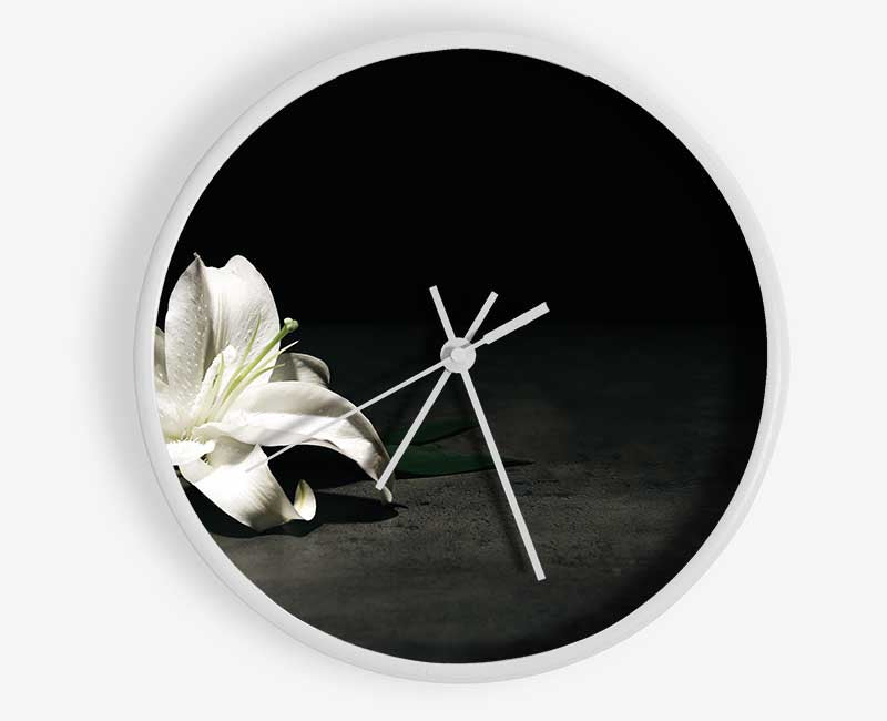 White lilly on the floor Clock - Wallart-Direct UK