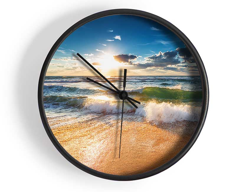 Crashing blue waves on the shore Clock - Wallart-Direct UK