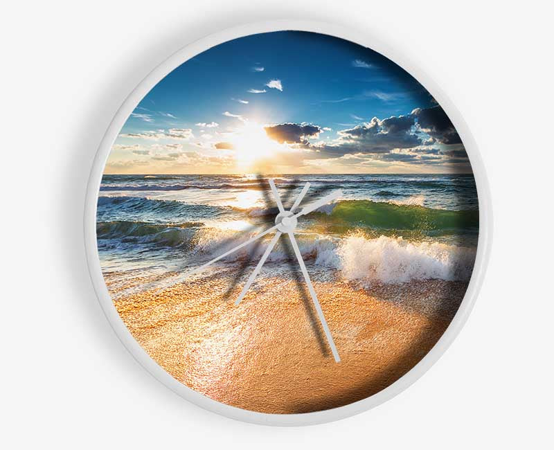 Crashing blue waves on the shore Clock - Wallart-Direct UK