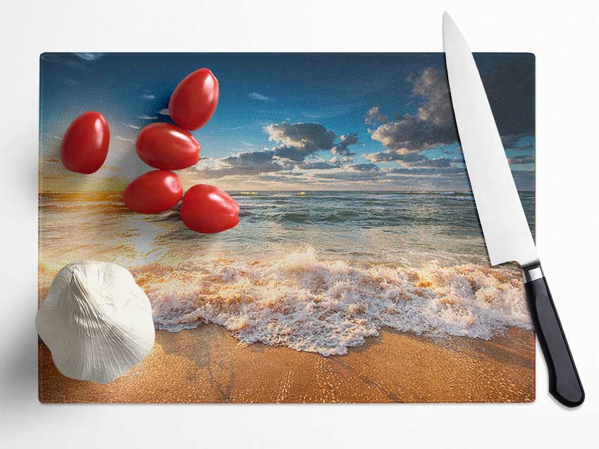 splashing waves on the beach Glass Chopping Board