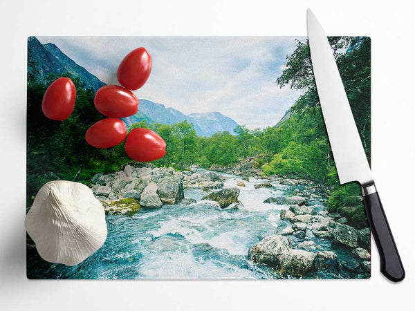 Stunning rapids of water forest Glass Chopping Board