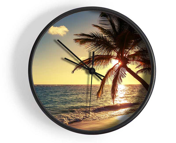 Palm tree paradise at dusk Clock - Wallart-Direct UK