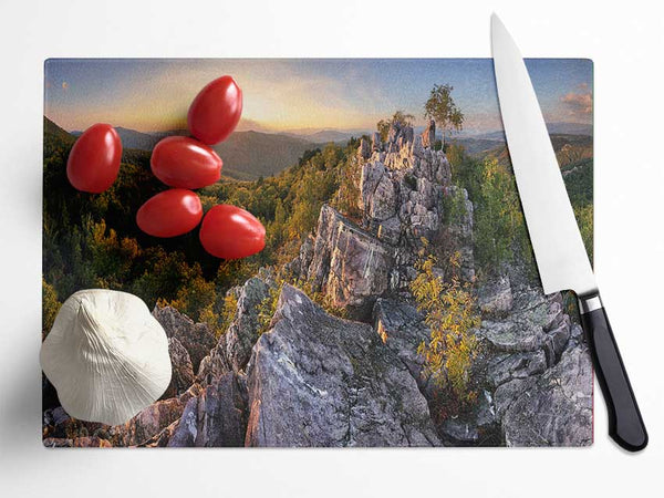 Rocky forest mountain Glass Chopping Board