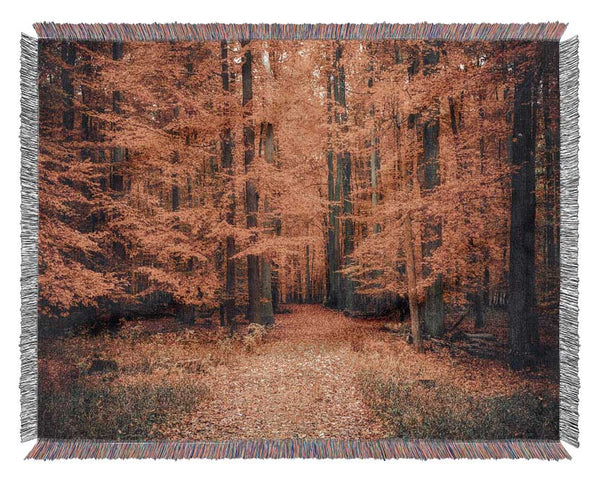 Orange woods in the autumn Woven Blanket