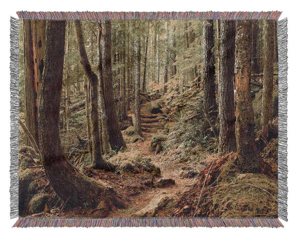 Green up hill forest walk Woven Blanket