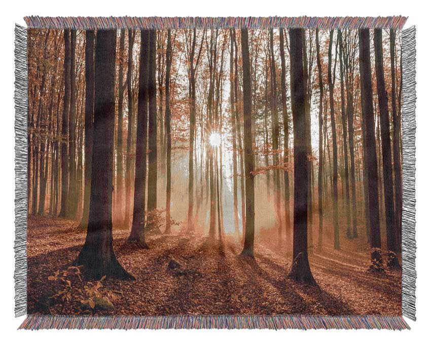 Sunbeam forest in the misty hues Woven Blanket