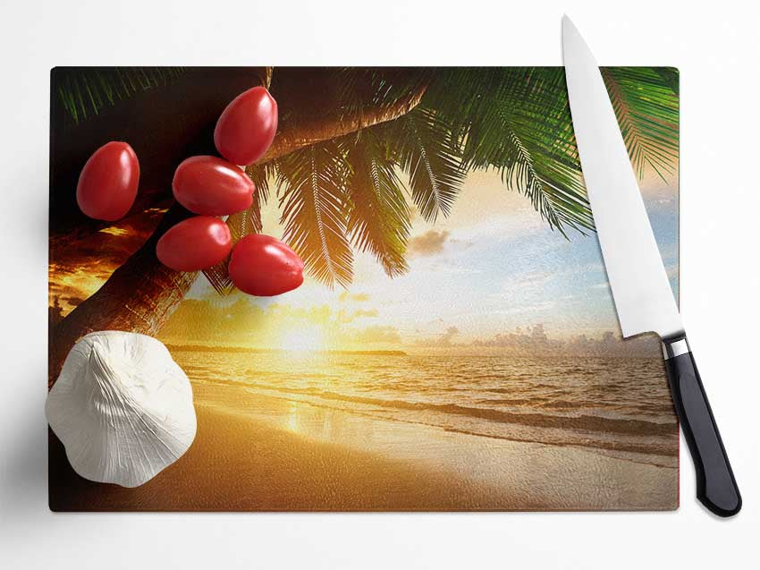 Low sunset at the beach Glass Chopping Board