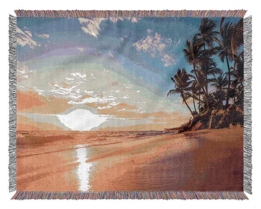 Sunset on the beach sand Woven Blanket