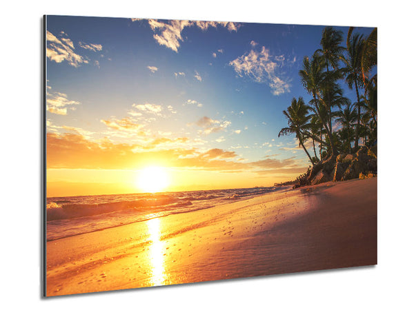 Sunset on the beach sand Metal Print