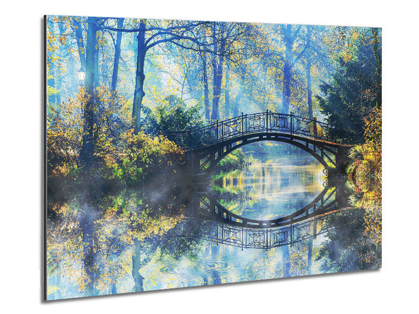 Blue hue bridge on lake Metal Print