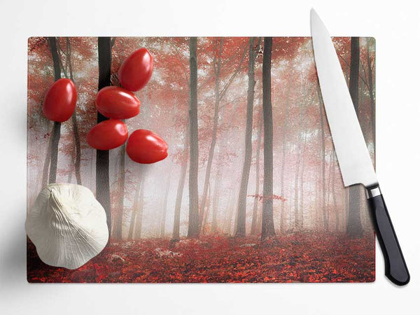 Red misty woods Glass Chopping Board