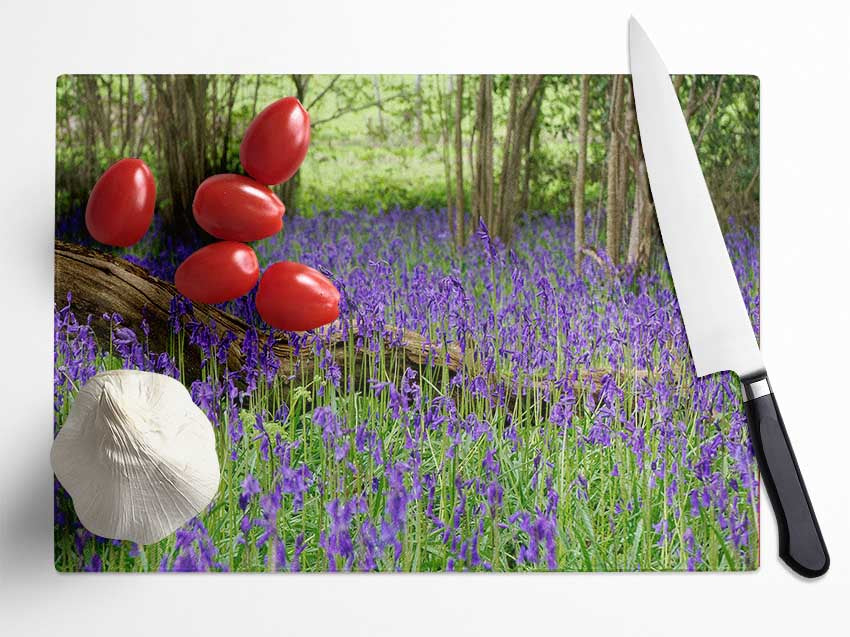 Purple flowers in the meadow Glass Chopping Board