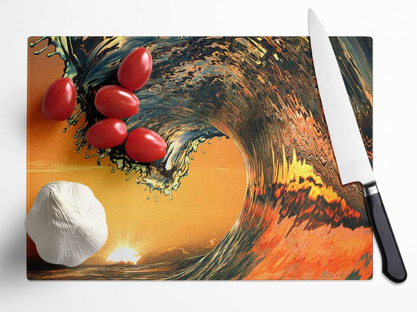 Detailed waves highly exposed Glass Chopping Board