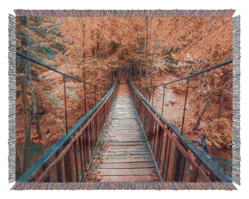 The rope bridge through the forest Woven Blanket