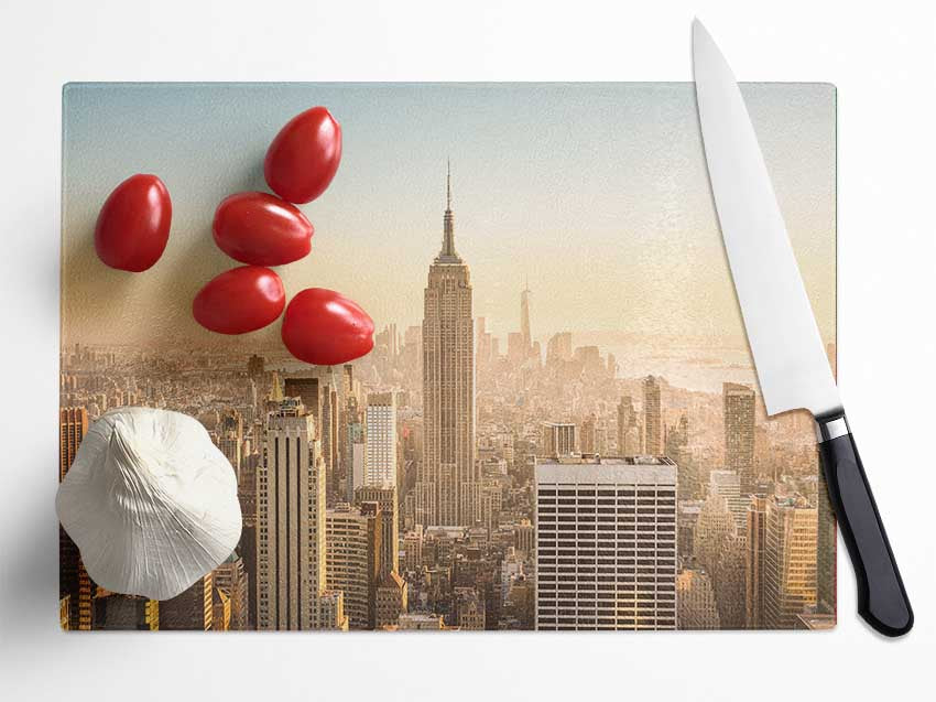 New york skyline in the day Glass Chopping Board
