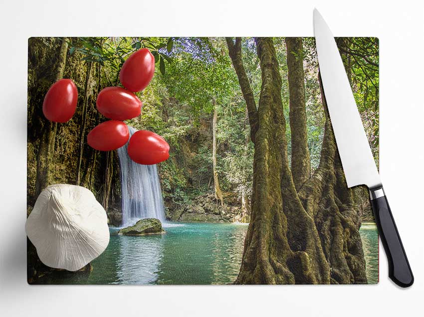 Amazon jungle waterfall Glass Chopping Board