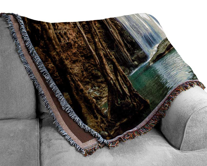 Amazon jungle waterfall Woven Blanket