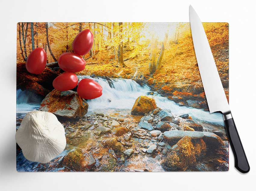 Waterfall in the woods beauty Glass Chopping Board