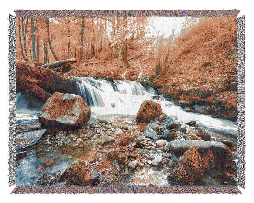 Waterfall in the woods beauty Woven Blanket