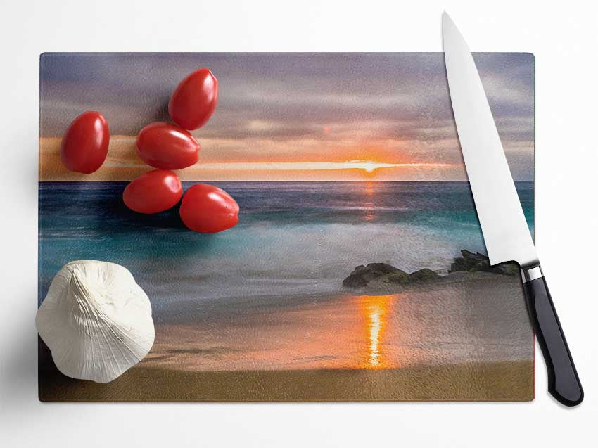 Washed up to the beach sunset Glass Chopping Board