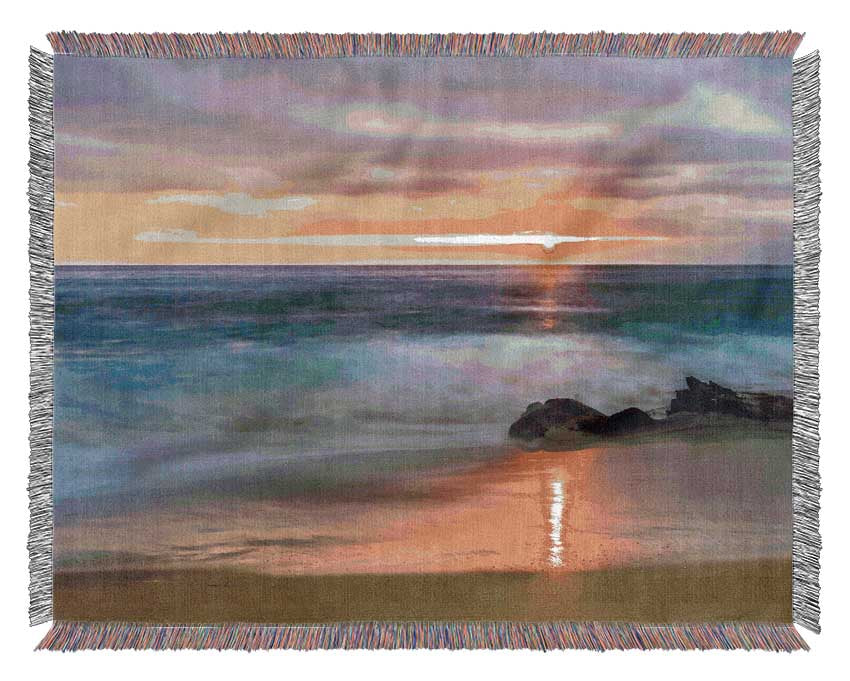 Washed up to the beach sunset Woven Blanket