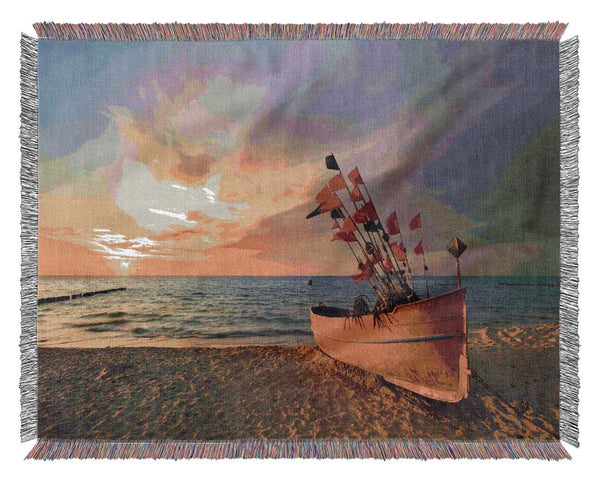 Flags in a fishing boat Woven Blanket
