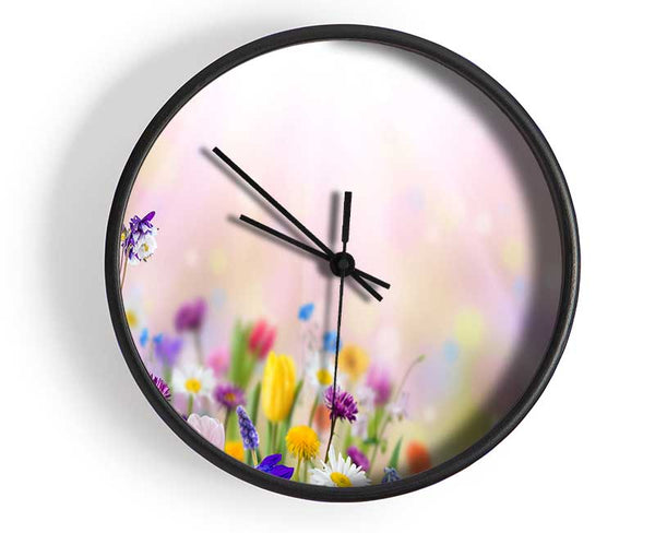Mixed colourful flowers Clock - Wallart-Direct UK