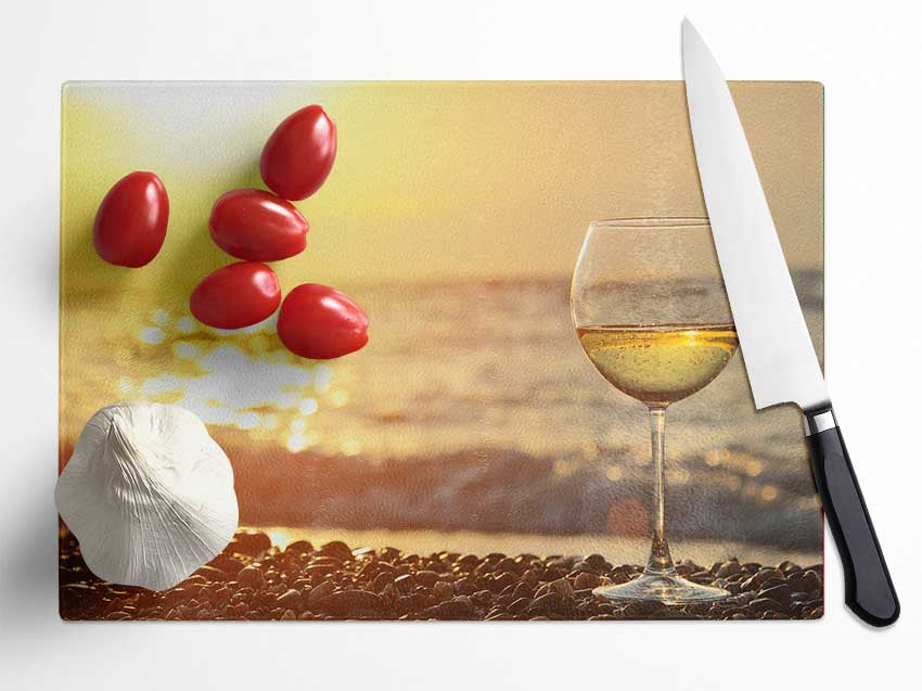 Wine on the beach Glass Chopping Board
