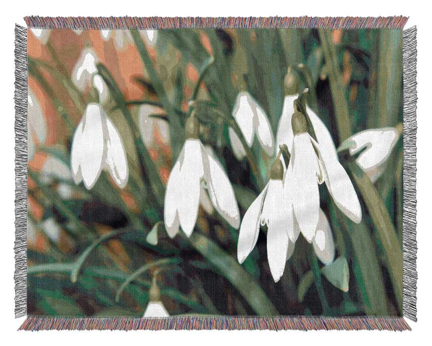 White snowdrops falling down Woven Blanket