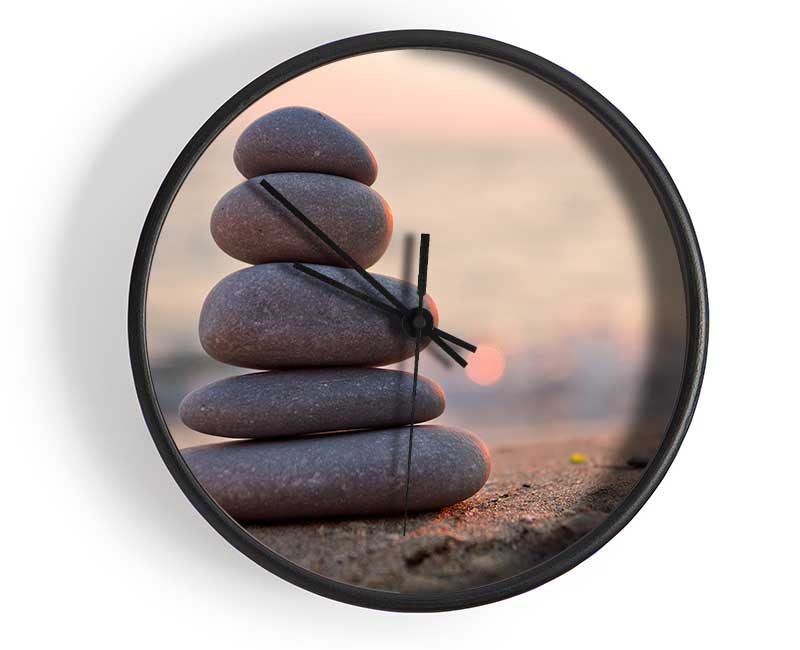 Zen stones stacked up on beach Clock - Wallart-Direct UK